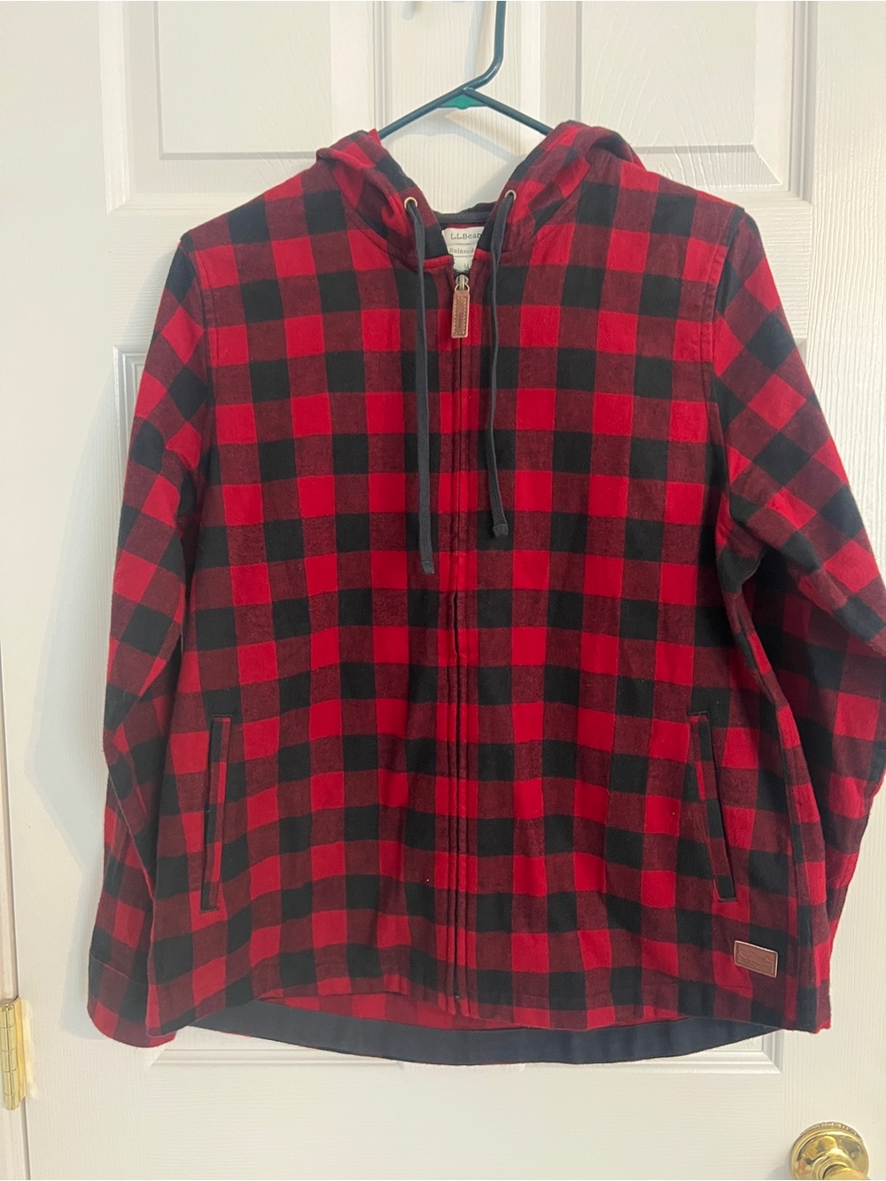 L.L. Bean Men’s Large Buffalo Plaid Hooded Full Zip Jacket Red Black Relaxed